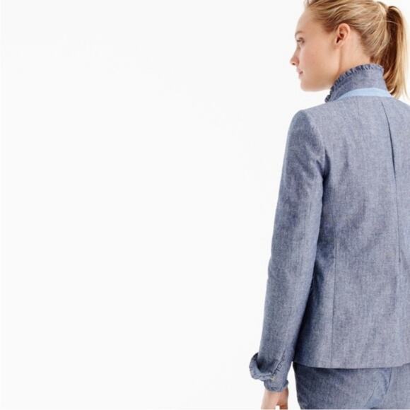 J Crew Regents Chambray Ruffle Edge Blazer - Picture 2 of 10